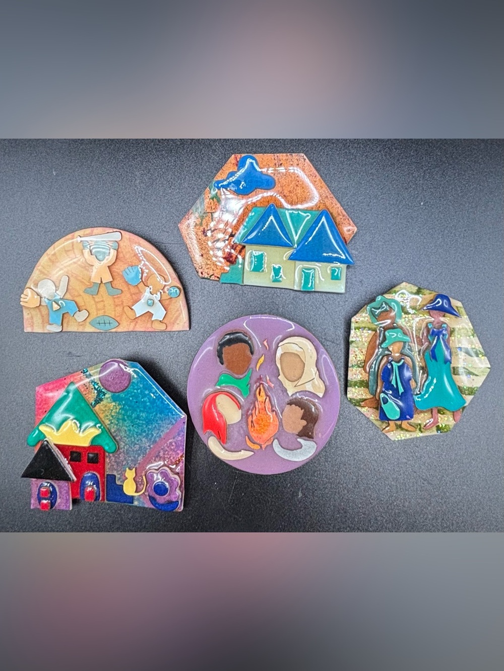 Vintage Lucinda Yates House Pins Resin Cat Signed LY Maine Lot of 5